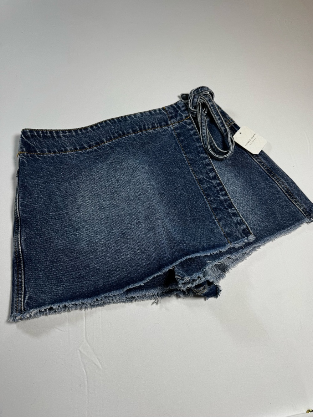 Altar'd State Indigo Denim Wrap Skort with Side Tie
